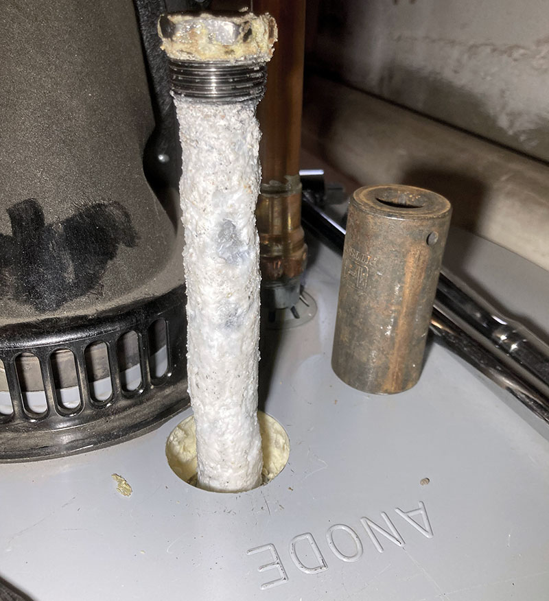 Corroded Anode Rod in a Hot Water Heater